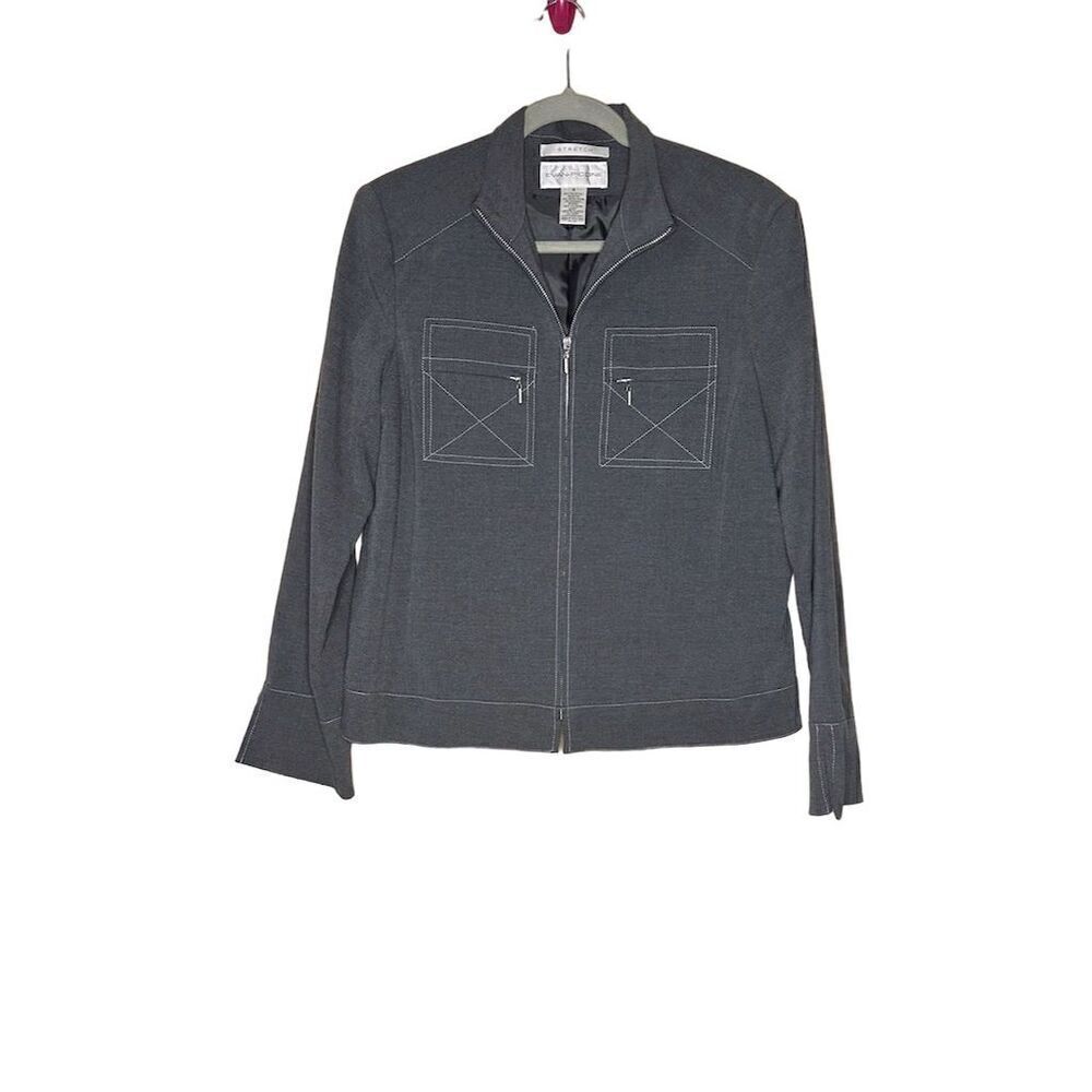 Evan Picone Women's Gray Stretch Front Zip Jacket Size 8 Long Sleeve